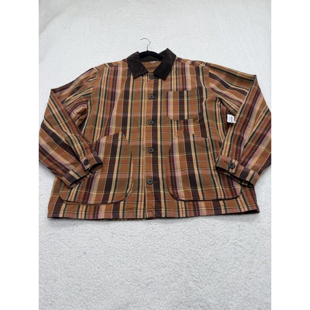 Old Navy Jacket Brown Plaid Men Loose Canvas Workwear Rustic Western Size XL NWT